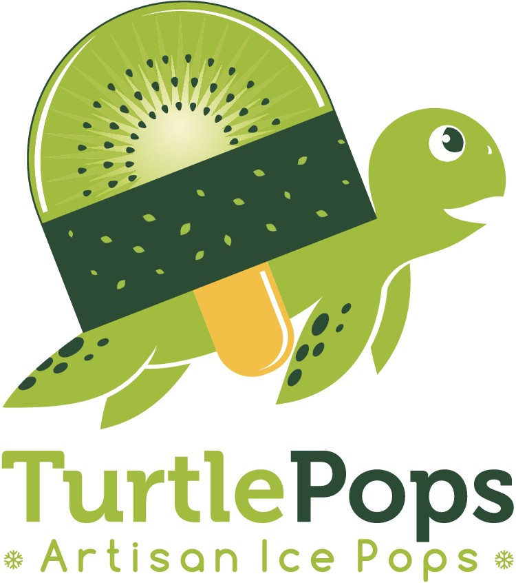 Create a fun sea turtle icon incorporating our company name, Turtle Pops