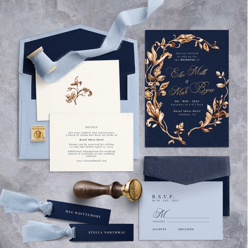 Golden Wreath Wedding Invitations