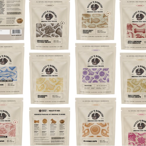 Mugzy's Barkery branding, packaging design and custom illustrations 