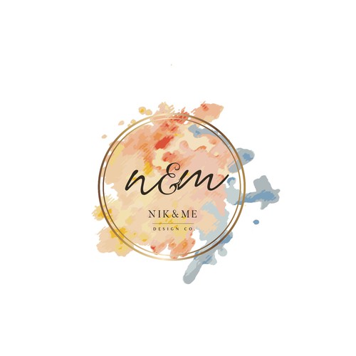Bright logo for Nik&Me - a mother daughter design company that makes custom watercolors of peoples homes and wedding venues.