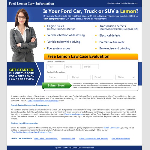 Lemon law website needs strong landing page