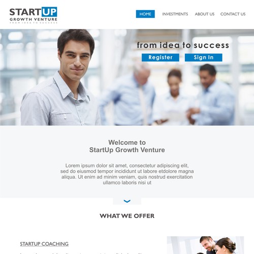 Logo and Web page design for StartUp Growth Venture