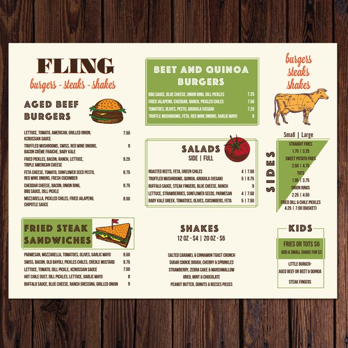 Clean, modern menu design for fast casual restaurant/craft brewery 