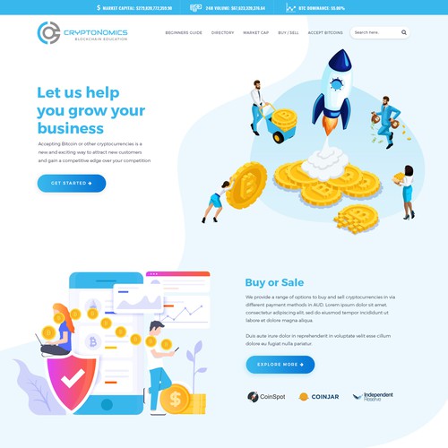 Homepage design for cryptocurrency education