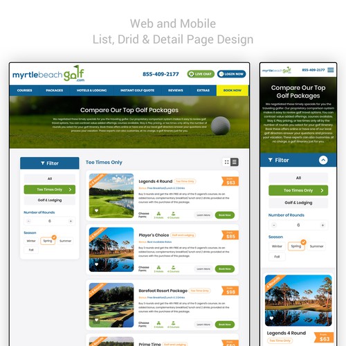 Golf internal web and mobile pages 