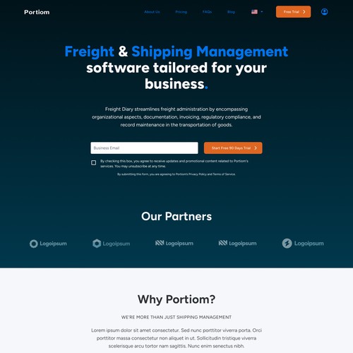 Landing Page for Freight and Shipping Management App