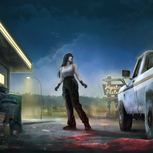Goth hicklib woman in tank top -illustration