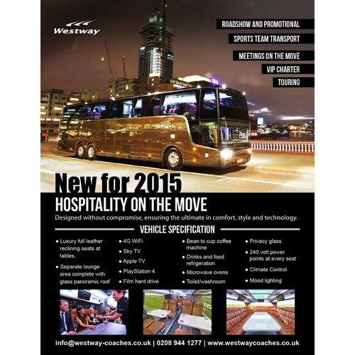 Create a luxurious online flyer for a London coach provider.