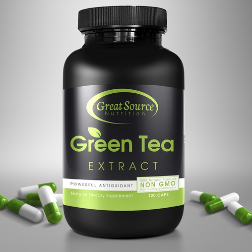 The development of labels for green tea extract capsules.