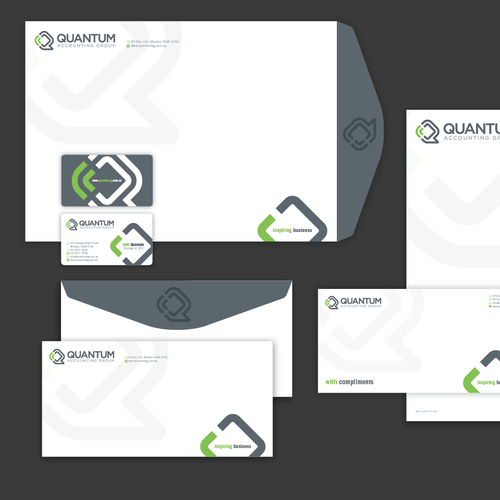 Create new stationery, bus cards and powerpoint templates for Quantum Accounting Group