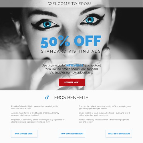 Landing page design for EROS