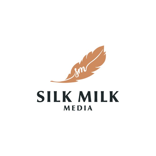 Modern logo for a media company with a hidden initials in feather.
