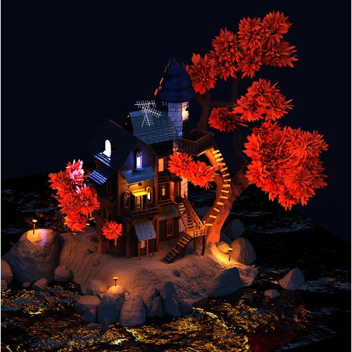 3D Creepy island house