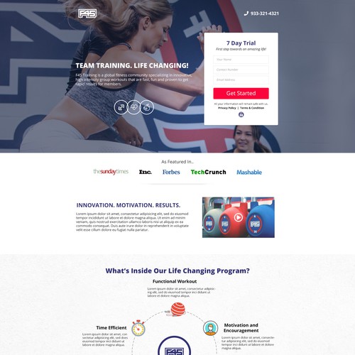 Landing Page Design for Fitness Training Center