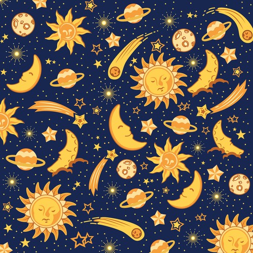 Celestial Sun Moon Star Pattern Illustration