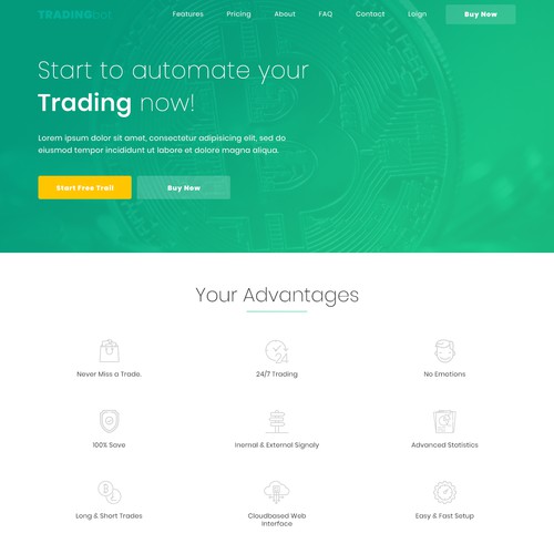 Automated trading landing page concept design 
