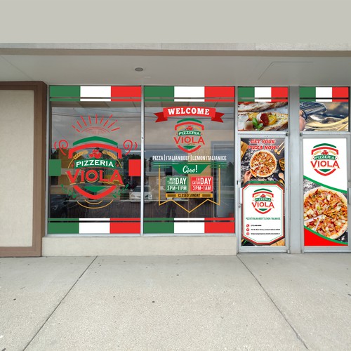 design pizzeria front double window