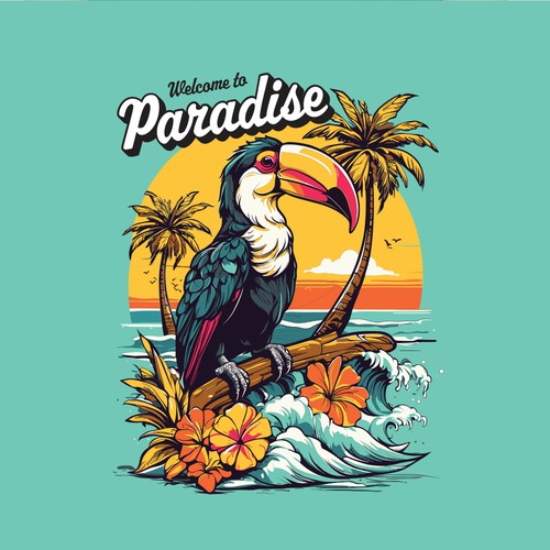 "Toucan on The Beach" Tropical T-Shirt