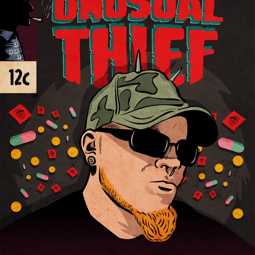 Book cover in a vintage comic book style