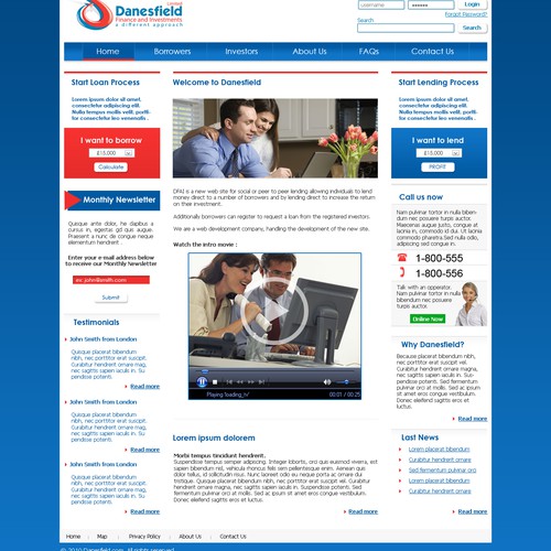 Peer to Peer lending website home page