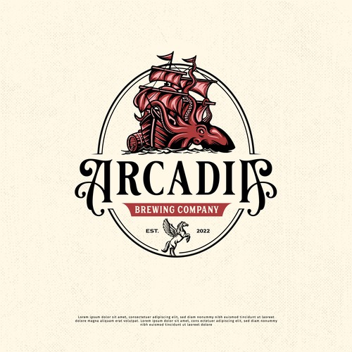 Greek mythology craft beer logo for Arcadia Brewing Company