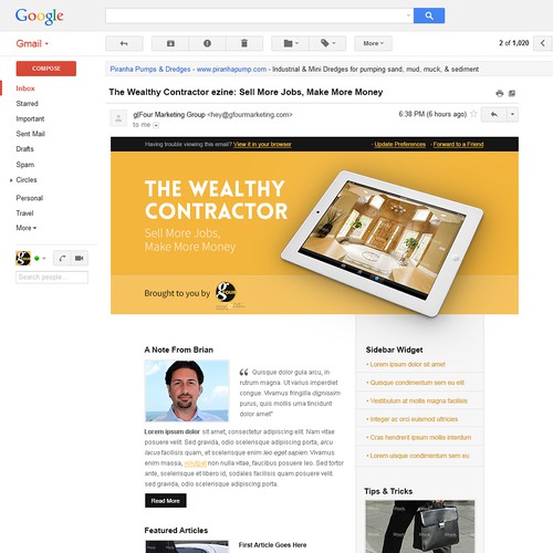Create a High End Email Template for The Wealthy Contractor ezine