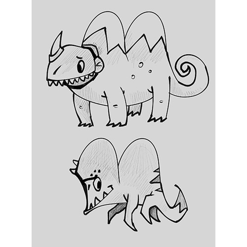 Create three characters for a children's book: Dad, kid & lake monster (think Ugly Doll, Olivia Pig)