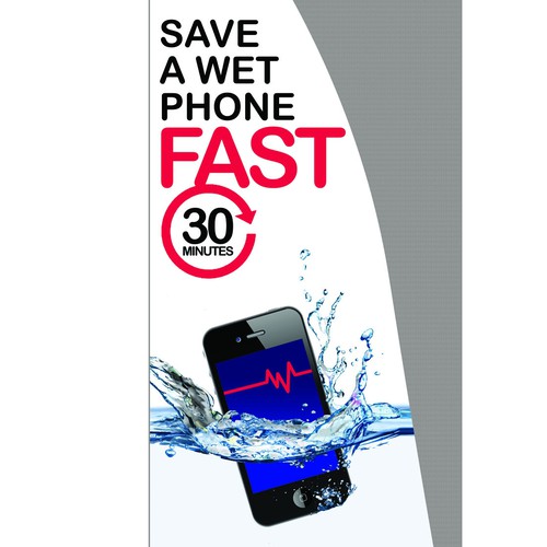 Create an attention grabing sign for DryBox Rescue, the way to Save A Wet Phone Fast.