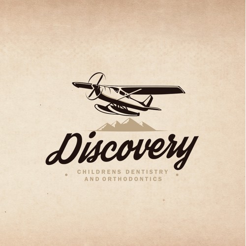 Vintage seaplane illustration logo for "Discovery Childrens Dentristry And Orthodontics"