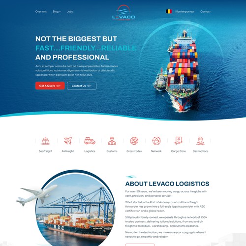 Homepage design for a logistics partner