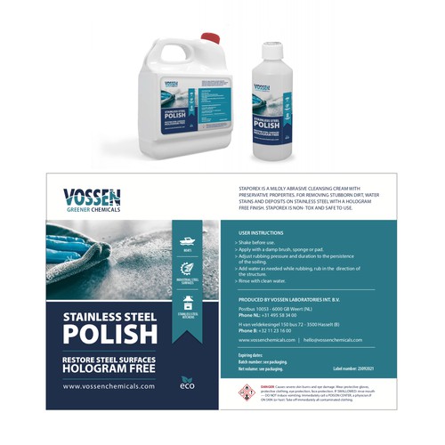 Serious industrial label design for Stainless Steel Polish.
