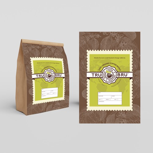 Stamp inspired label design for premium coffee beans