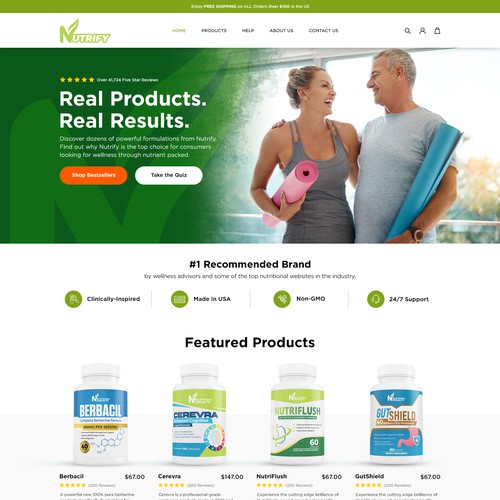 Supplement Brand Home Page Design - Nutrify