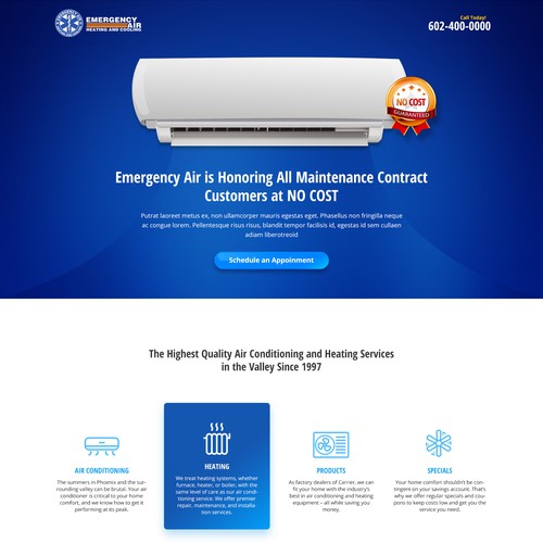 Air Conditioner Services Landing Page