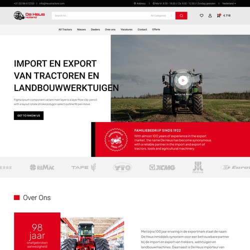 Landing page for a manufacturer of agricultural machinery