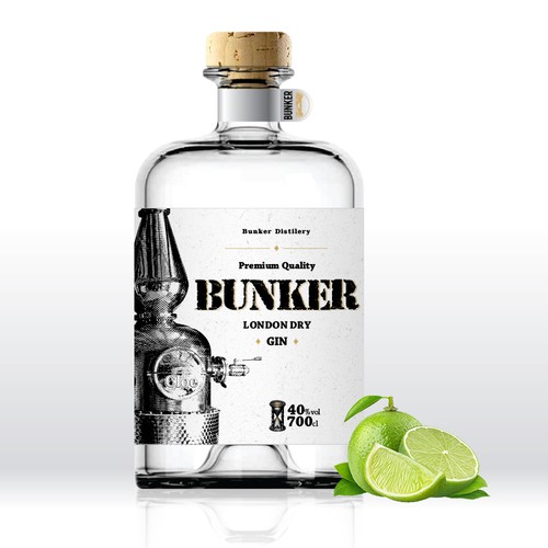 'Bunker Gin' label design