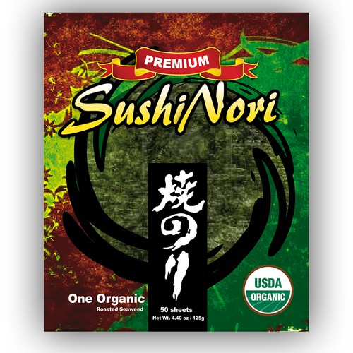 Help One Organic design a new Roasted Seaweed (Nori) label from the ground up.