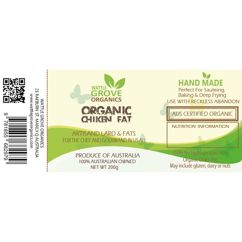 What? Organic Animal FAT???  Please help us with a funky new label.   Wattle Grove Organics.