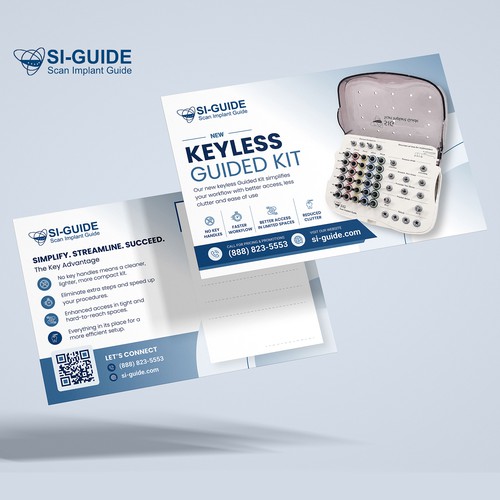 Promotional postcard for a new surgical kit to appeal to dentists