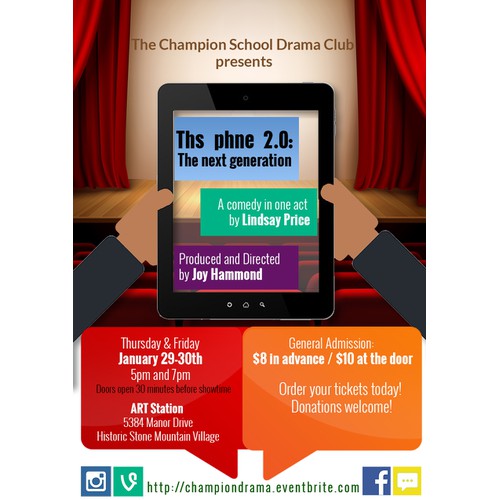 Create a show poster for a middle school Drama Club production of Ths Phne 2.0: The Next Generation
