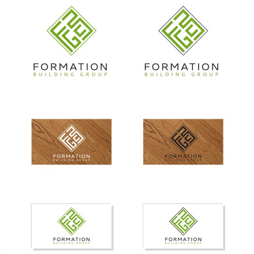 Create a modern hip logo for a Green building company called "Formation Building Group"