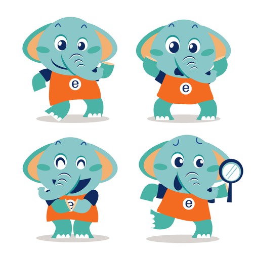 Illustrated Elephant Character for kids literacy app targeting kids 4-8