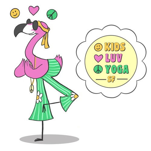 Flamingo hippie yoga mascot with logo
