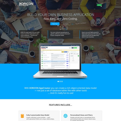 Landing page concept for XORICON.