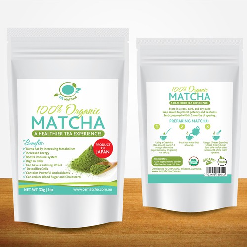 General product label for a matcha powder brand in Australia