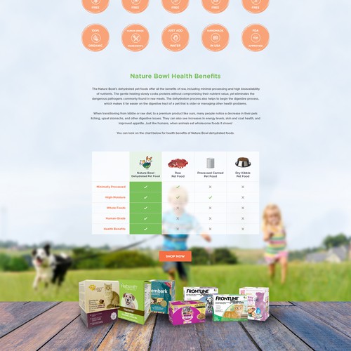 Homepage design for organic pet food brand