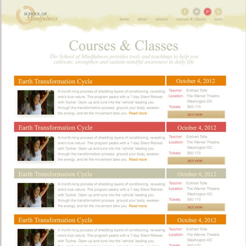 Web Design - School of Mindfulness - Courses & Classes Page