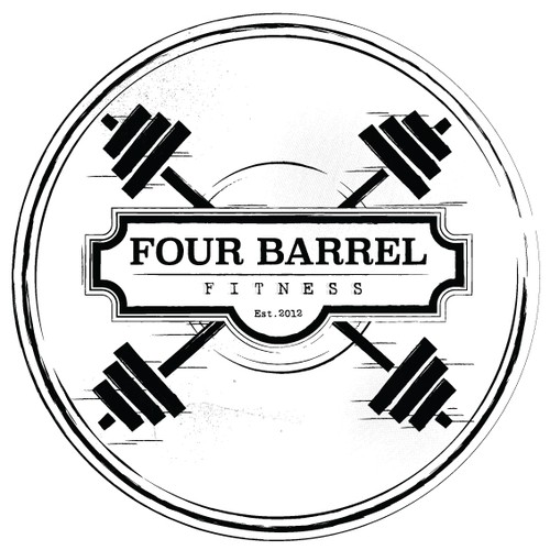 Create a badass rustic barbell crest for Four Barrel Fitness