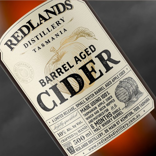 Whisky barrel aged cider bottle label