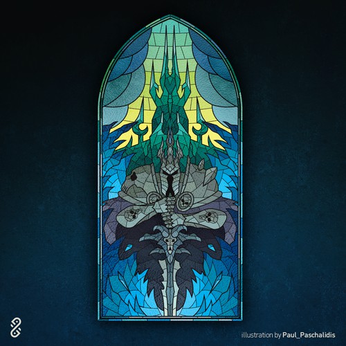 Stained glass Lich king illustration